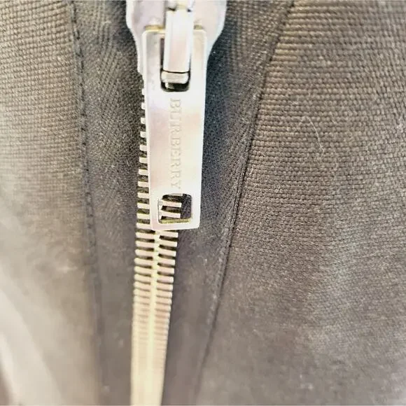 BURBERRY SIZE 14 LINEN BLACK ZIP UP BELTED LINED COAT - Picture 4 of 11